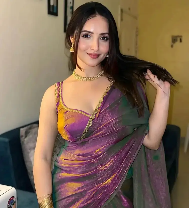 BRAHMSHAKTI Embellished Bollywood Tissue, Pure Silk Saree (Purple) - Image 2