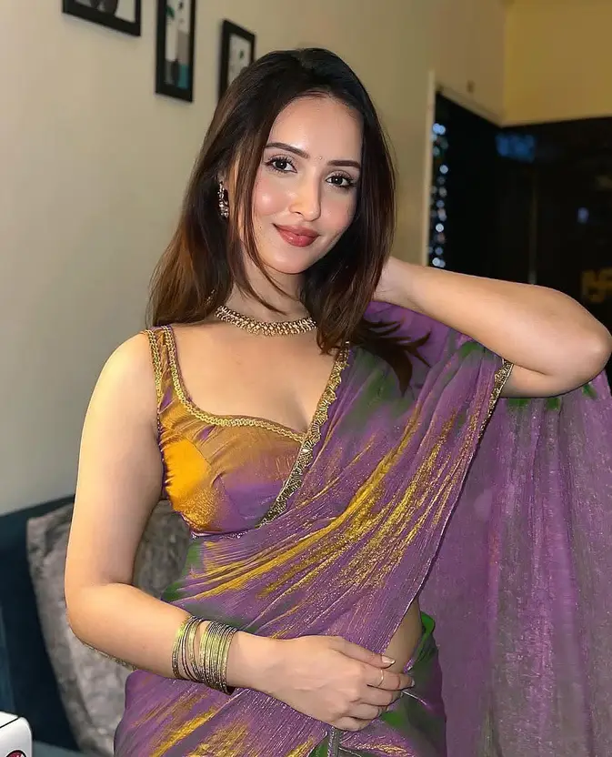 BRAHMSHAKTI Embellished Bollywood Tissue, Pure Silk Saree (Purple) - Image 3