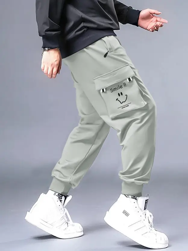 Jump Cuts Men Relaxed Grey Polyester Trousers