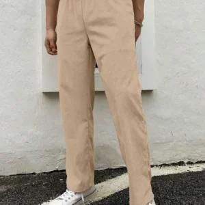 COMBRAIDED  Men Loose Fit Beige Corduroy Trousers