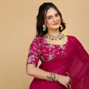 K 5 FASHION Embroidered Bollywood Georgette Saree (Pink)