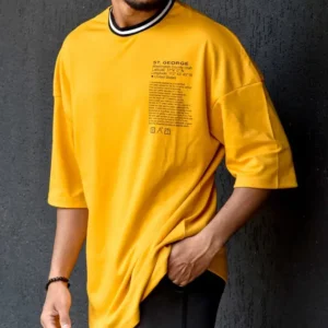 Kay Dee  Men Typography Round Neck Cotton Blend Yellow T-Shirt